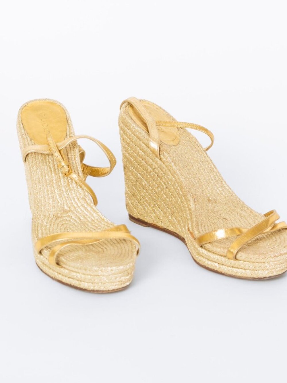 Gucci Gold Raffia Espadrille Wedges - Size 7.5-8 - Picture 3 of 6